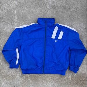 Speedo Mens Track Jacket Full Zip‎ Blue White Stripe Athletic Coat